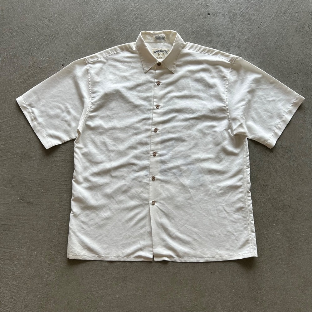 Bamboo Cay Shirt Size Large White Hula Lounge Button Down‎ Martini Glass Rayon